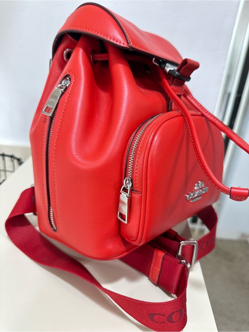 Coach Pace Small Backpack Miami Red with side zipper pocket-Like New ♥️ - Picture 2 of 11